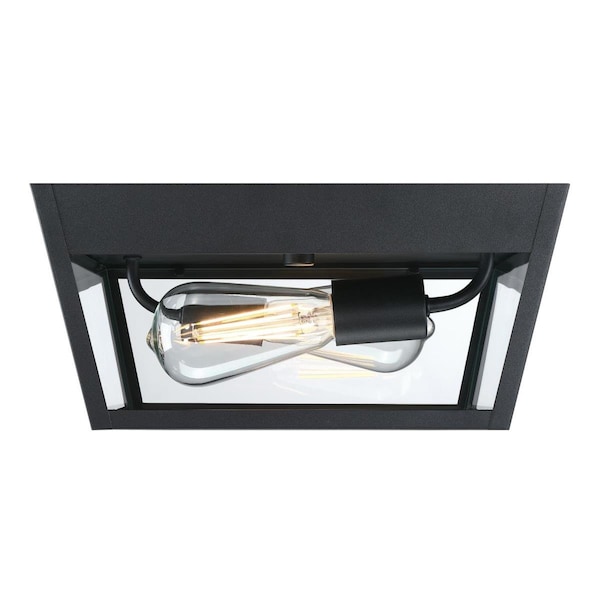 Westinghouse Fixture Ceiling Outdr Flush-Mount 60W 2-Light Peterson 12In Txt, Black Clear Glass 6121900 - main